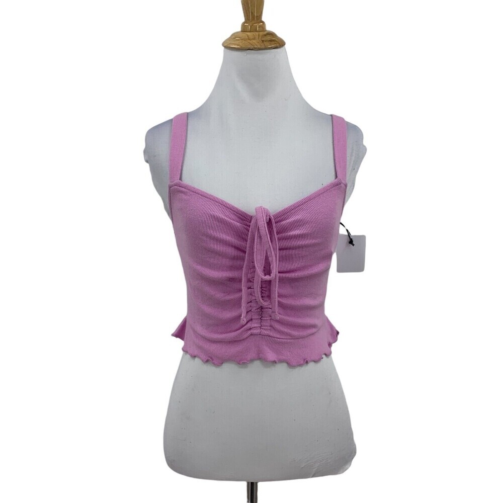 Abound Women's Crop Top Gathered Tie Front Sweetheart In Purple Tulip Size XS